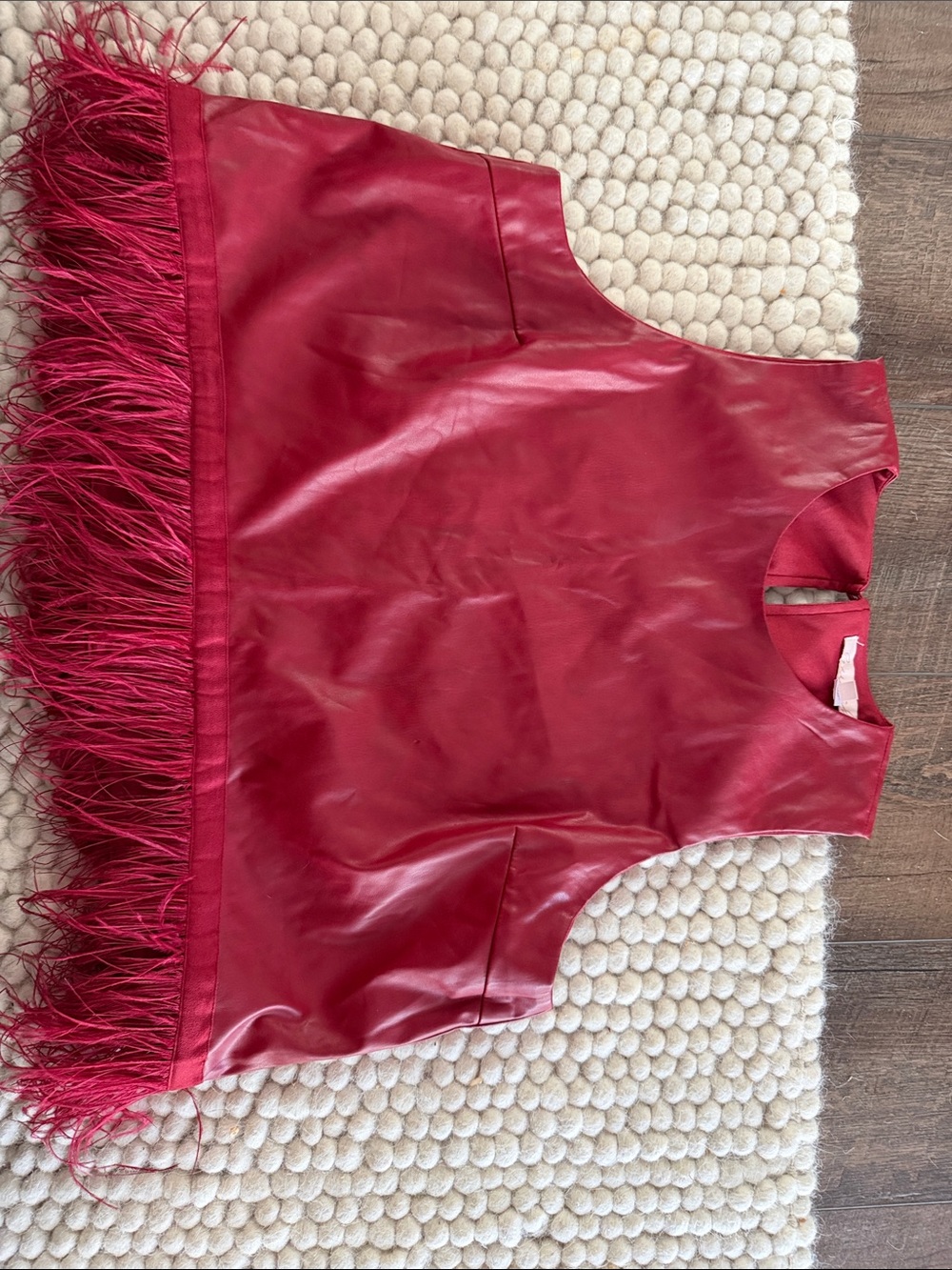 Red Faux Leather Fringe Sleeveless Top